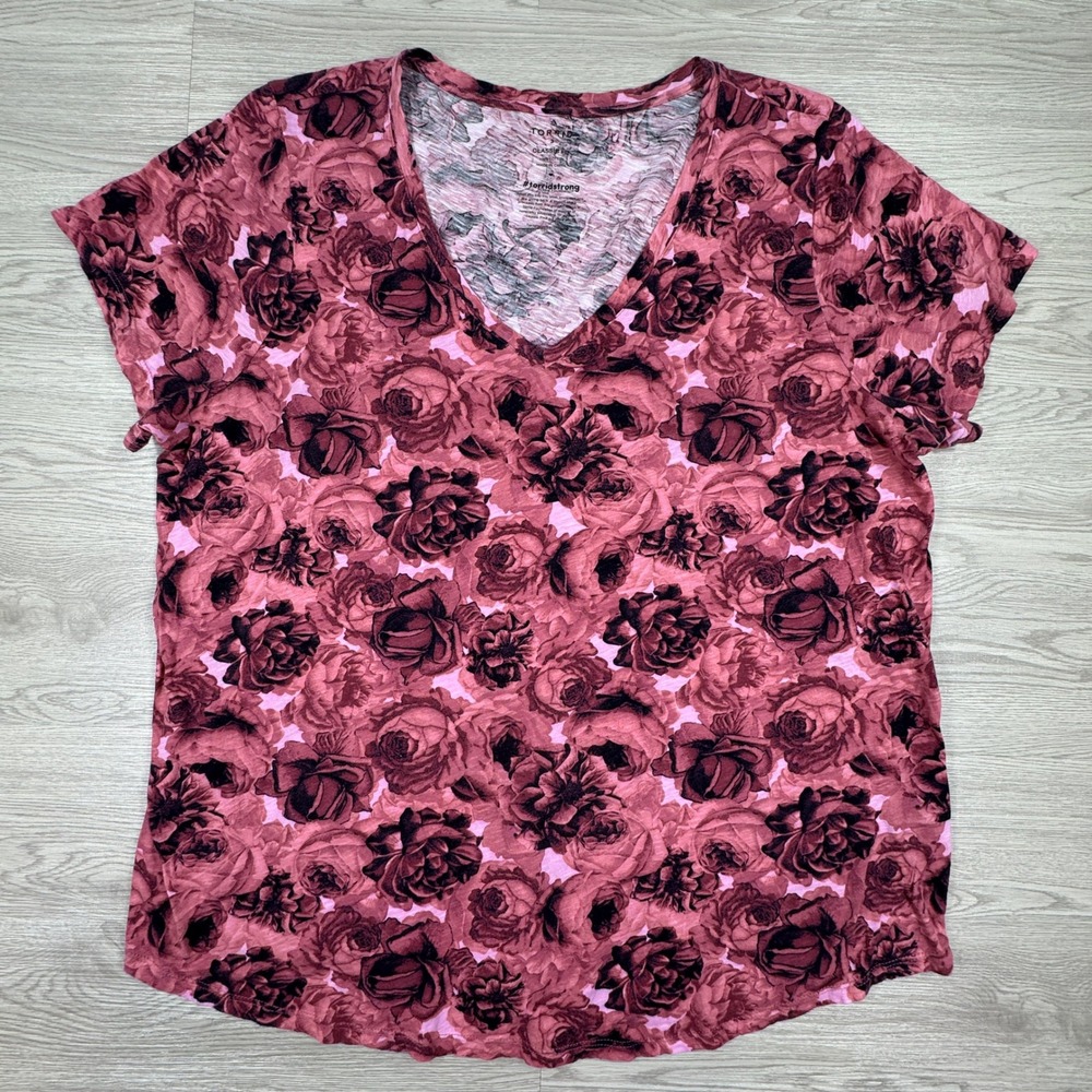 Torrid Women's T-Shirt Classic Fit Pink Floral Rose V-Neck 100% Cotton 3 (3X)
